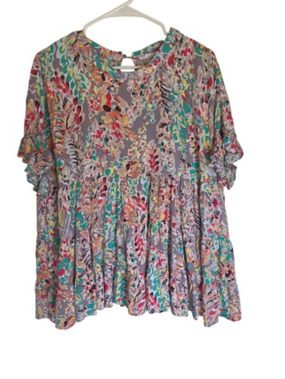 Chic Soul Womens 2X Abstract Floral Tiered Babydoll Top Multi Color Plus Size